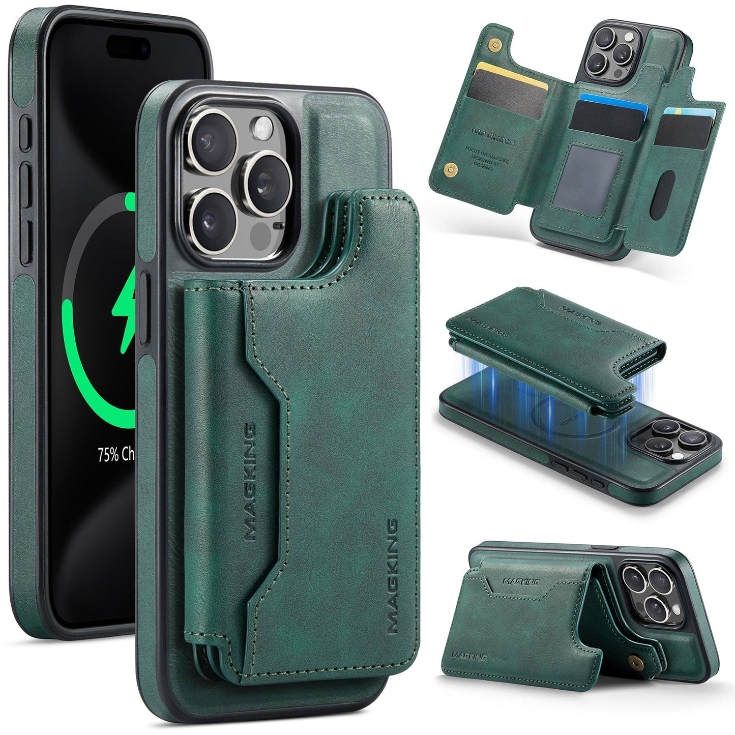 New 2-in-1 RFID Blocking Card Holder Leather Phone Case for iPhone