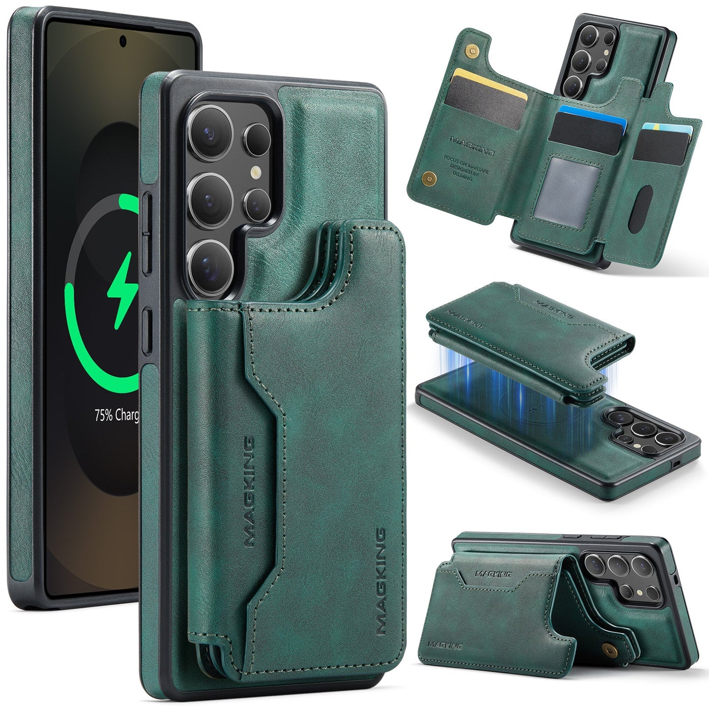 New 2-in-1 RFID Blocking Card Holder Leather Phone Case for Samsung