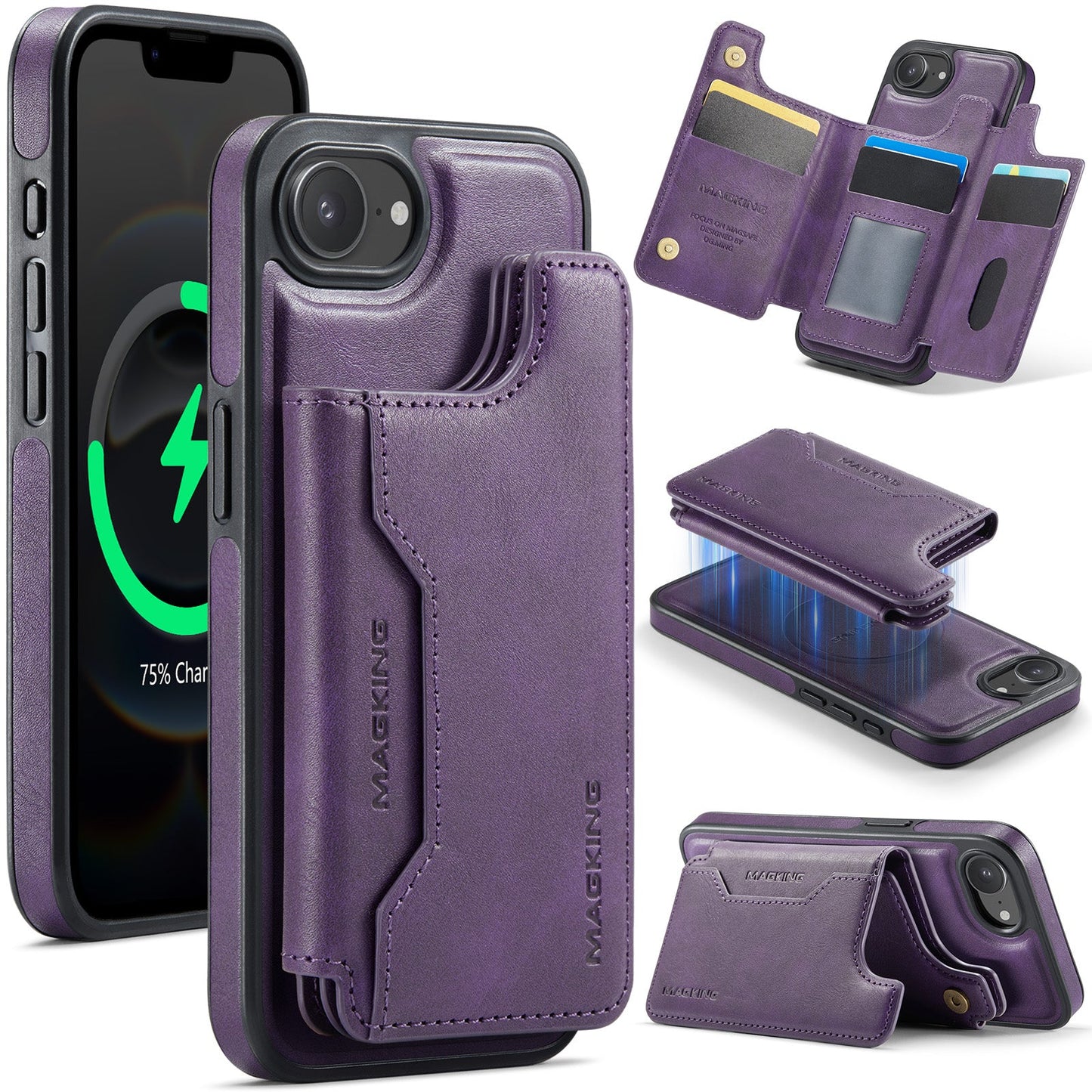 New 2-in-1 RFID Blocking Card Holder Leather Phone Case for iPhone