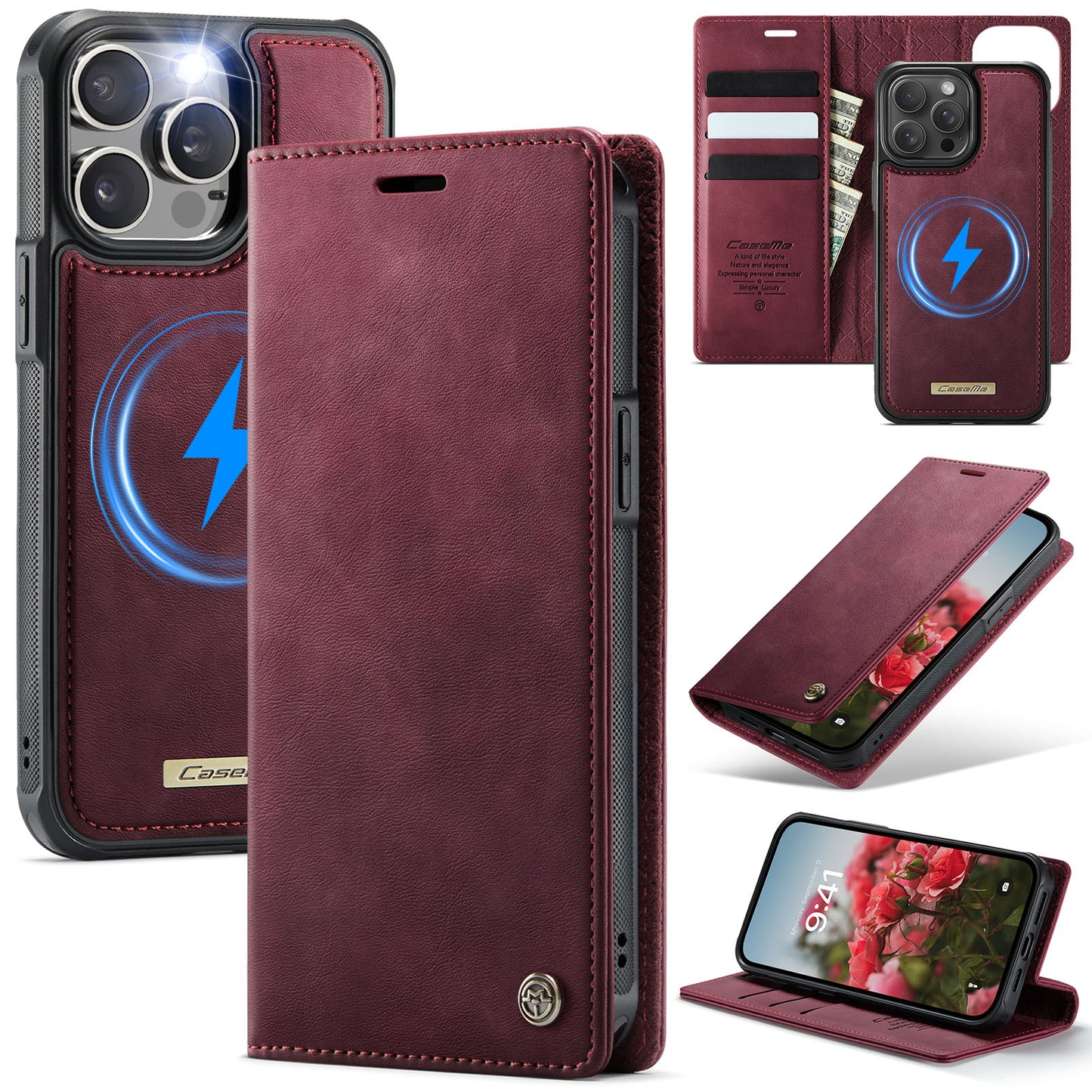 New 2-in-1 RFID Blocking Card Holder Magnetic Leather Phone Case for iPhone