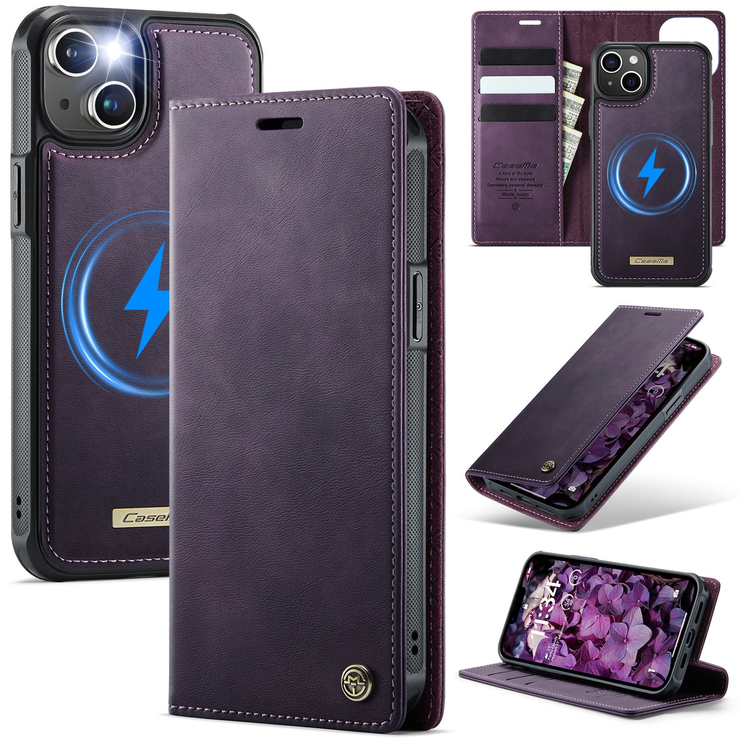 New 2-in-1 RFID Blocking Card Holder Magnetic Leather Phone Case for iPhone