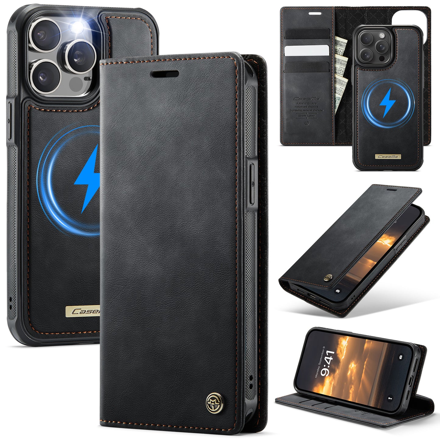 New 2-in-1 RFID Blocking Card Holder Magnetic Leather Phone Case for iPhone