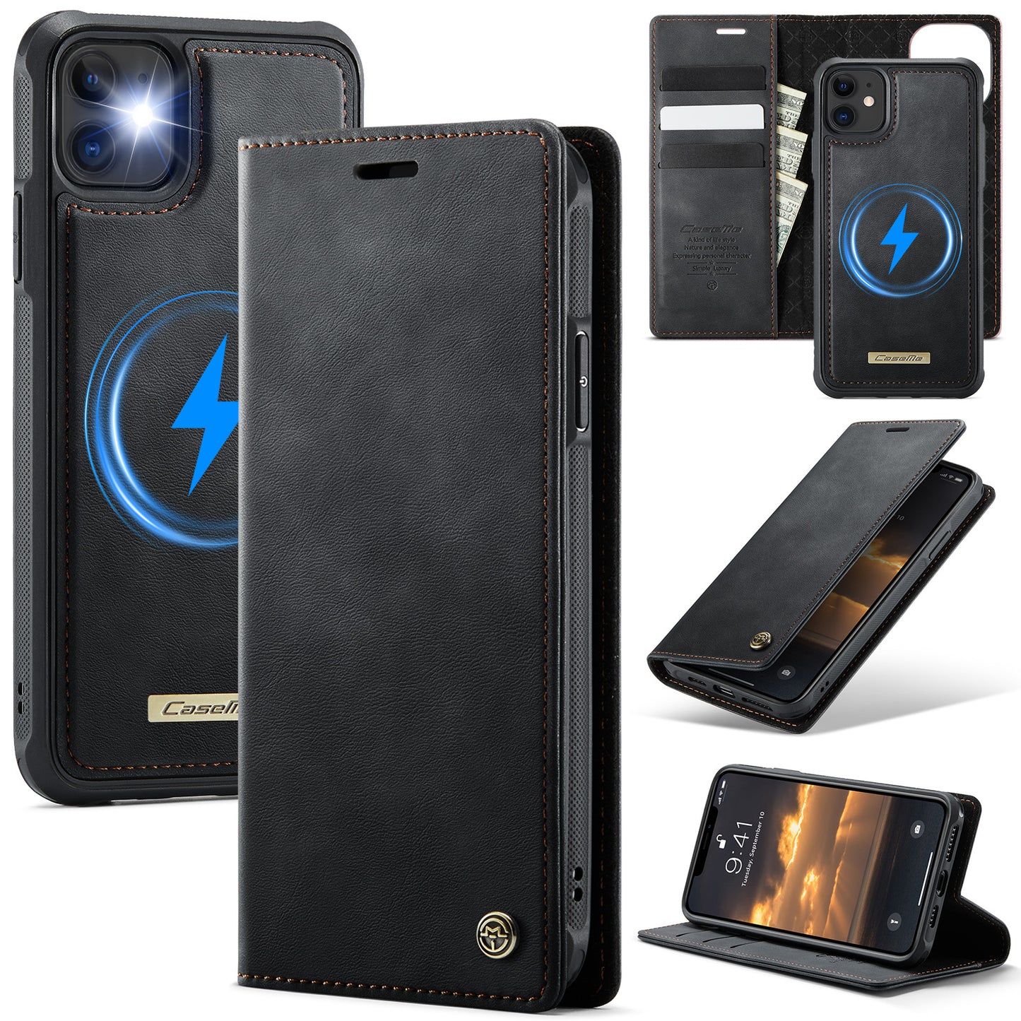New 2-in-1 RFID Blocking Card Holder Magnetic Leather Phone Case for iPhone