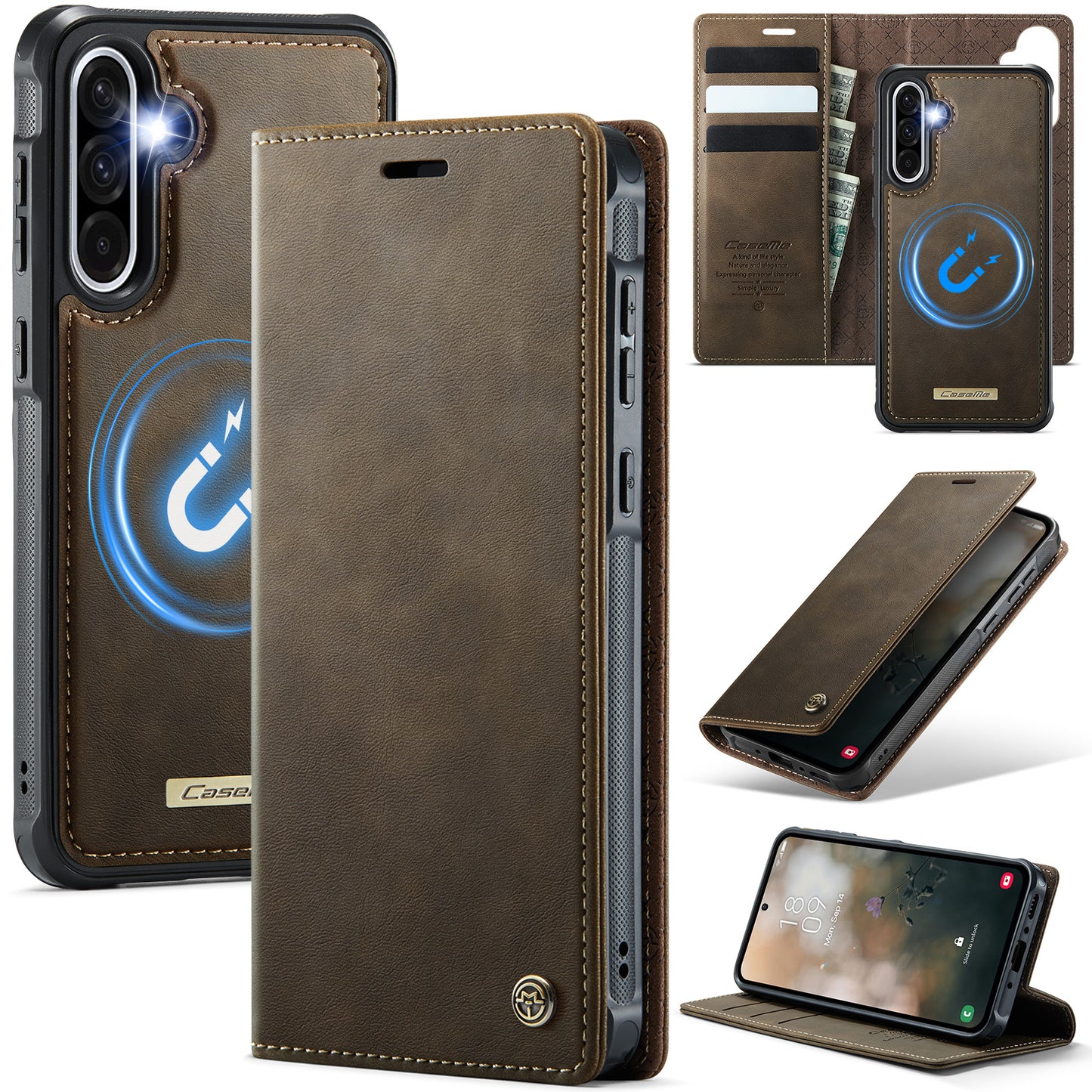 New 2-in-1 RFID Blocking Card Holder Magnetic Leather Phone Case for Samsung Galaxy A