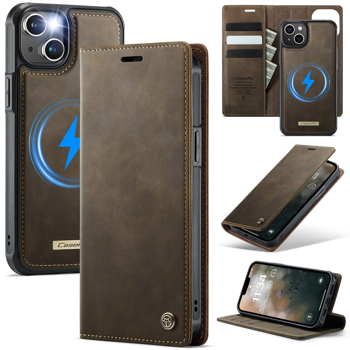 New 2-in-1 RFID Blocking Card Holder Magnetic Leather Phone Case for iPhone