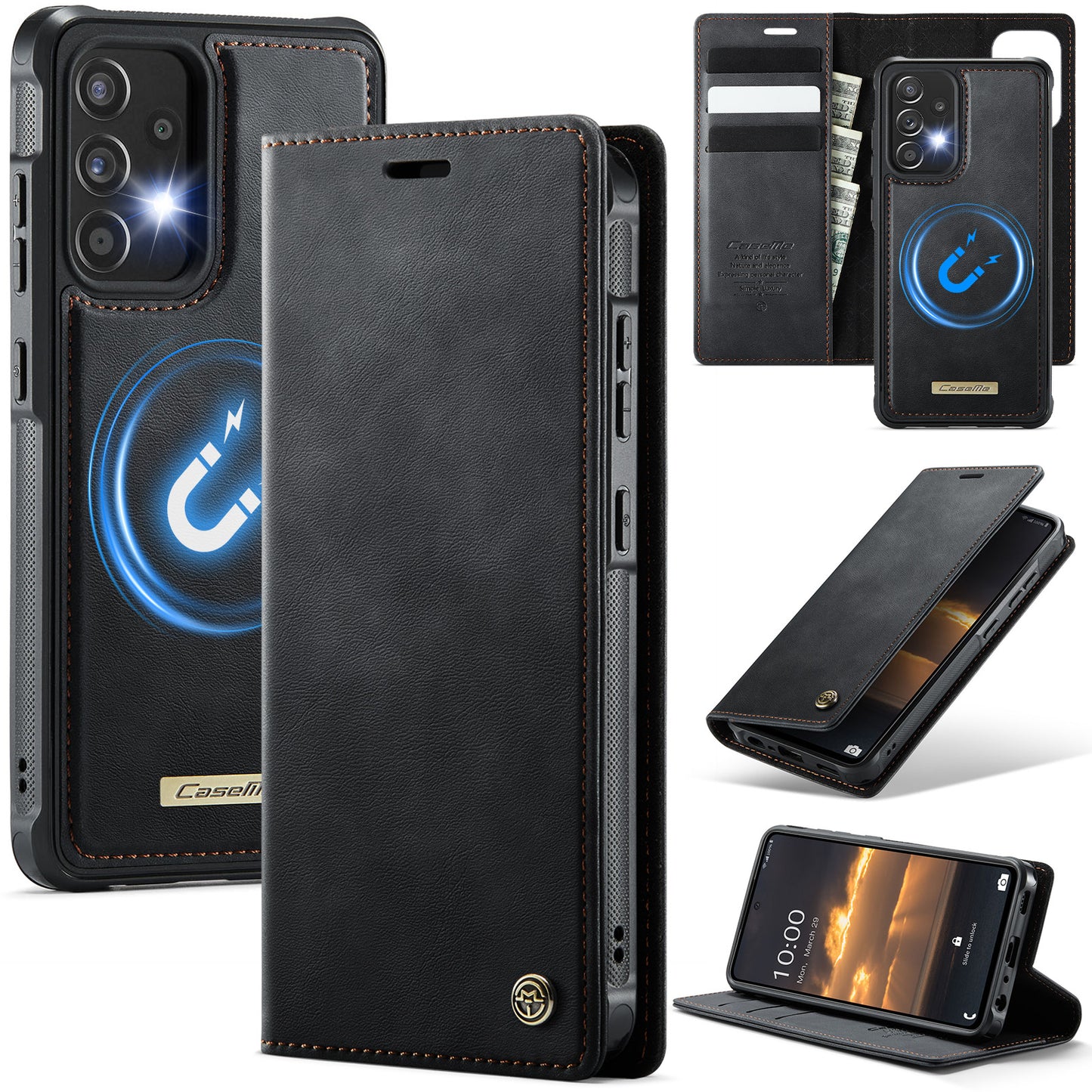 New 2-in-1 RFID Blocking Card Holder Magnetic Leather Phone Case for Samsung Galaxy A