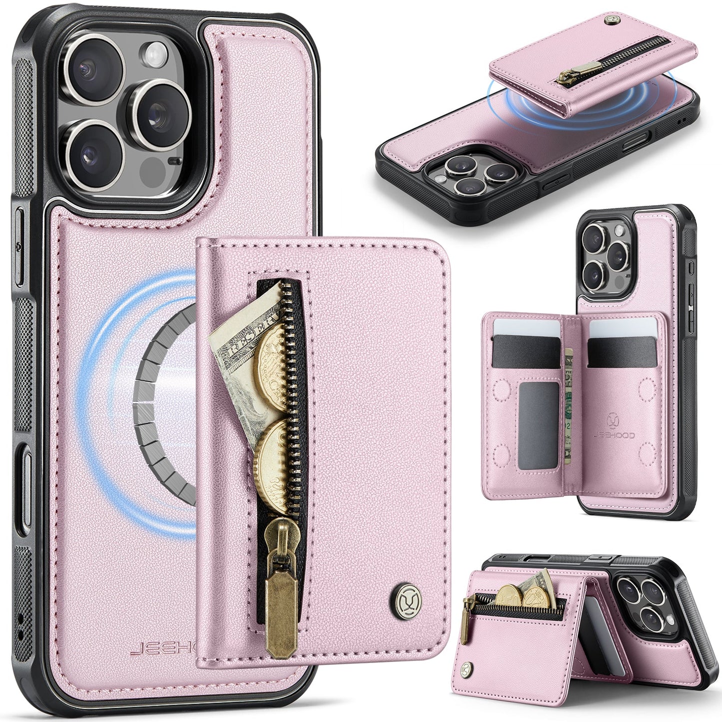 New 2-in-1 RFID Blocking Zipper Wallet Leather Phone Case for iPhone 16 Pro Max