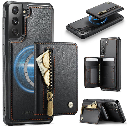 New 2-in-1 RFID Blocking Zipper Wallet Leather Phone Case for Samsung Galaxy S22+