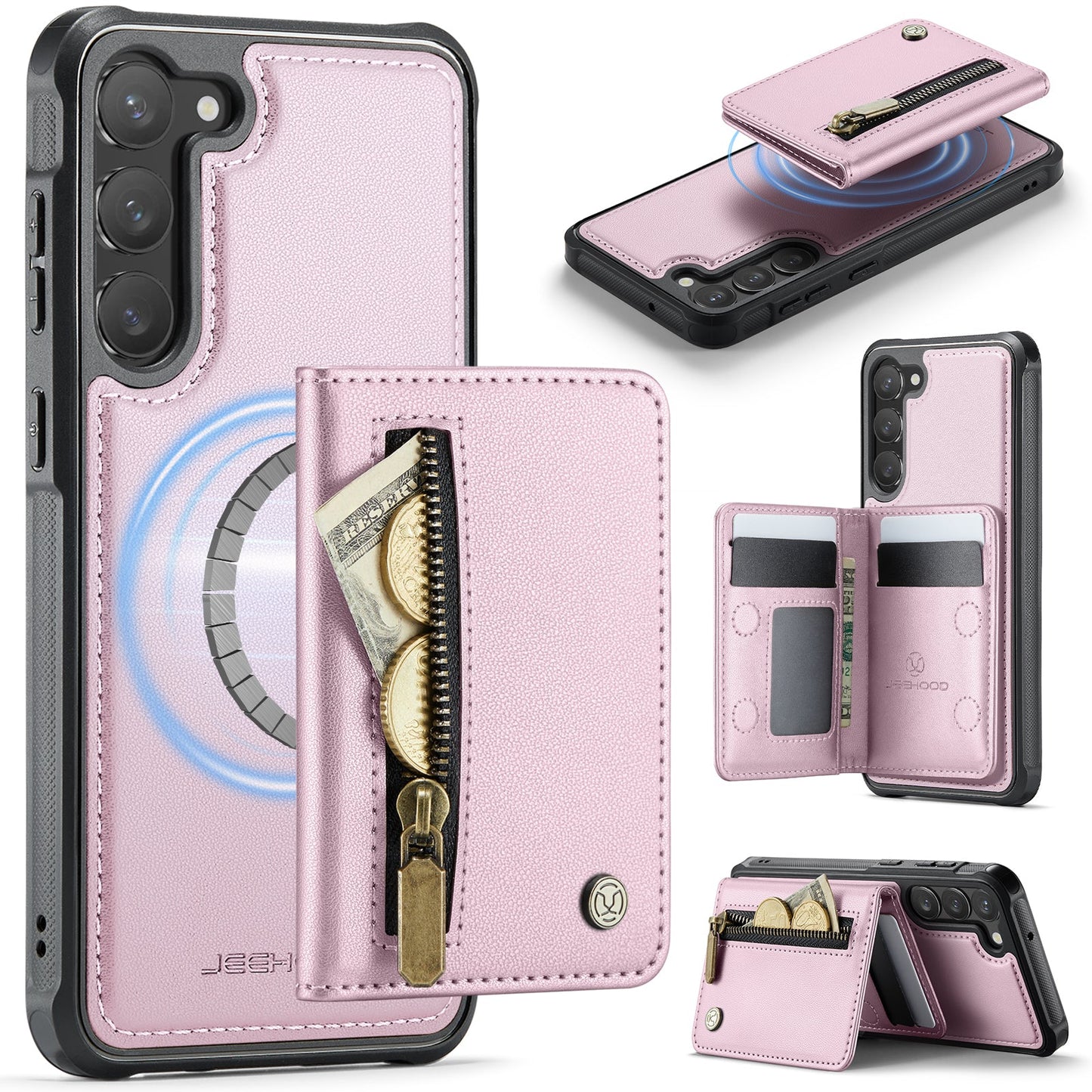 New 2-in-1 RFID Blocking Zipper Wallet Leather Phone Case for Samsung Galaxy S23+