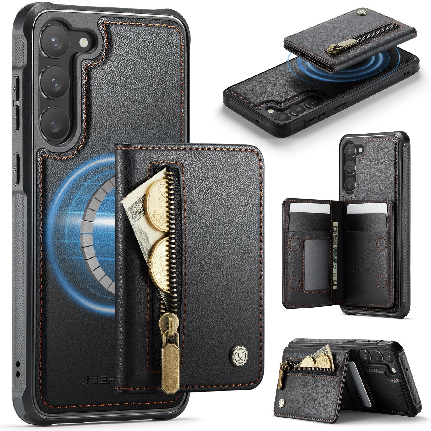 New 2-in-1 RFID Blocking Zipper Wallet Leather Phone Case for Samsung Galaxy S23+