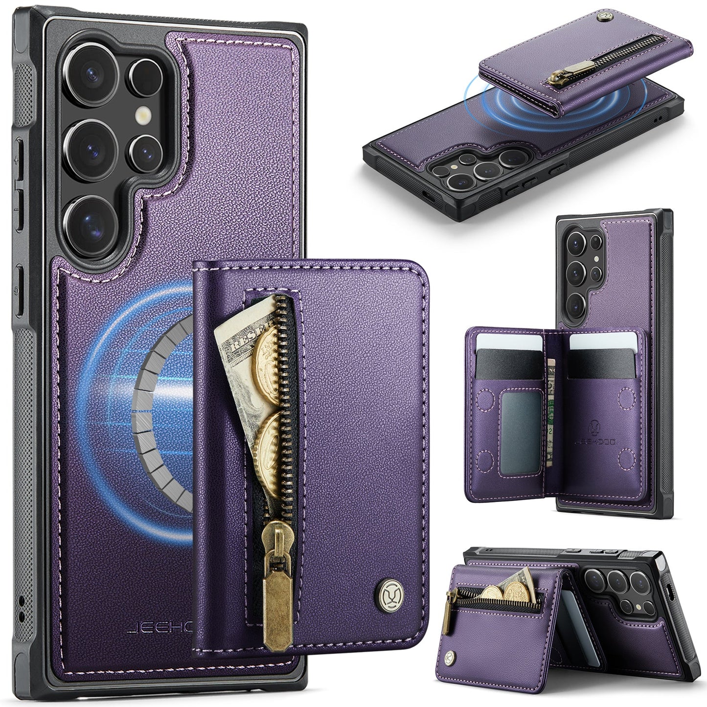 New 2-in-1 RFID Blocking Zipper Wallet Leather Phone Case for Samsung Galaxy S23 Ultra