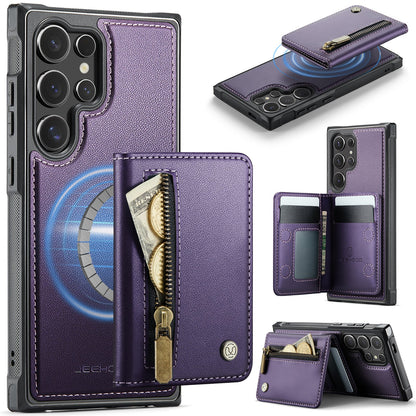 New 2-in-1 RFID Blocking Zipper Wallet Leather Phone Case for Samsung Galaxy S23 Ultra