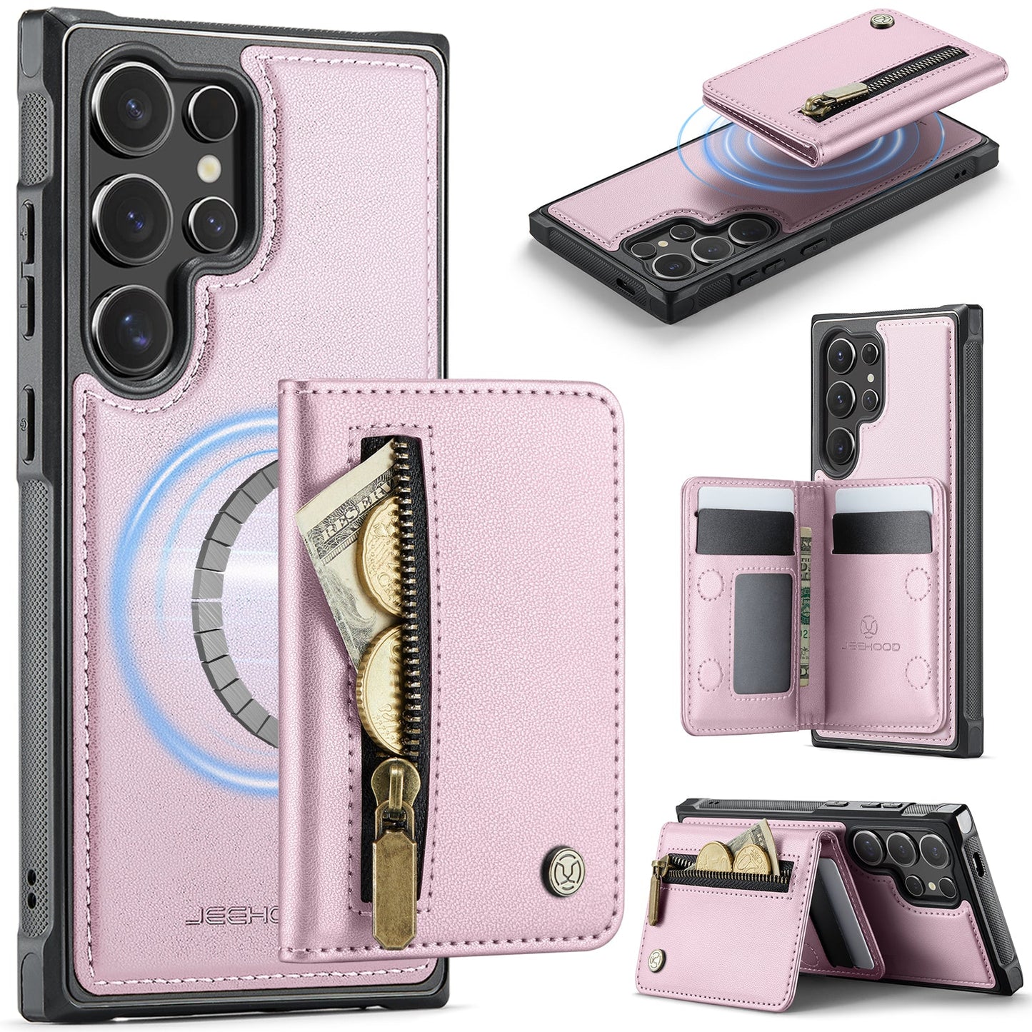 New 2-in-1 RFID Blocking Zipper Wallet Leather Phone Case for Samsung Galaxy S23 Ultra