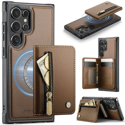 New 2-in-1 RFID Blocking Zipper Wallet Leather Phone Case for Samsung Galaxy S23 Ultra