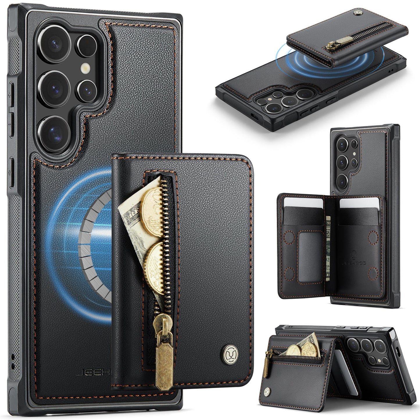 New 2-in-1 RFID Blocking Zipper Wallet Leather Phone Case for Samsung Galaxy S23 Ultra