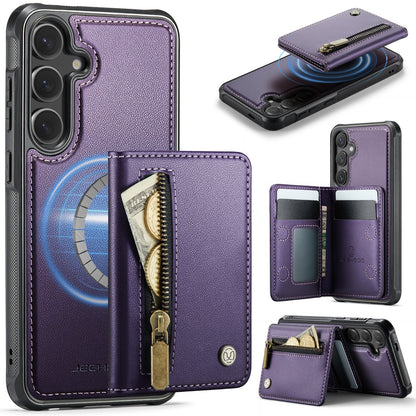 New 2-in-1 RFID Blocking Zipper Wallet Leather Phone Case for Samsung Galaxy S24 FE