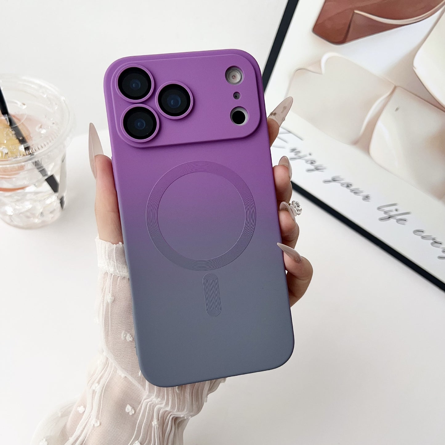 New Liquid Silicone Magnetic Dual Color Gradient Lens Protector Phone Case for iPhone Air/17/17 Pro/17 Pro Max