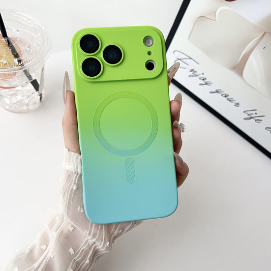New Liquid Silicone Magnetic Dual Color Gradient Lens Protector Phone Case for iPhone Air/17/17 Pro/17 Pro Max